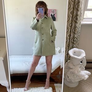 SAGE GREEN FAUX SUEDE COAT POCKETS COLLAR BUTTONS RAW EDGES